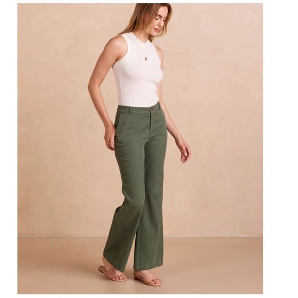 Summersalt Women’s Olive Green The Easy High-Waisted Flare Pant Twill Tencel Fab - Picture 3 of 13